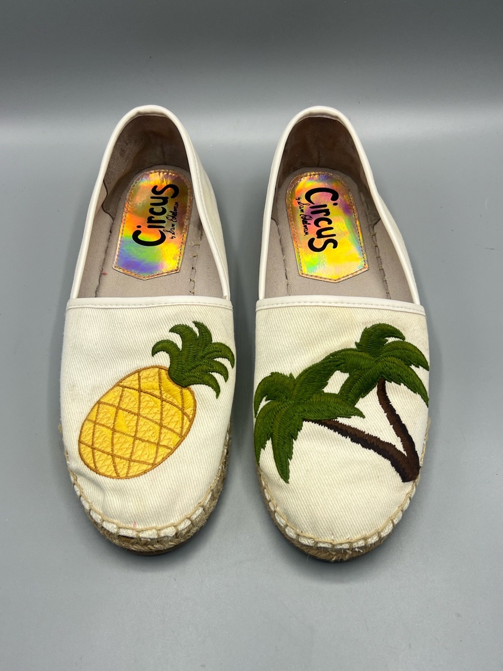 Circus by Sam Edelman Cream Espadrilles with Pineapple & Palm Embroidery